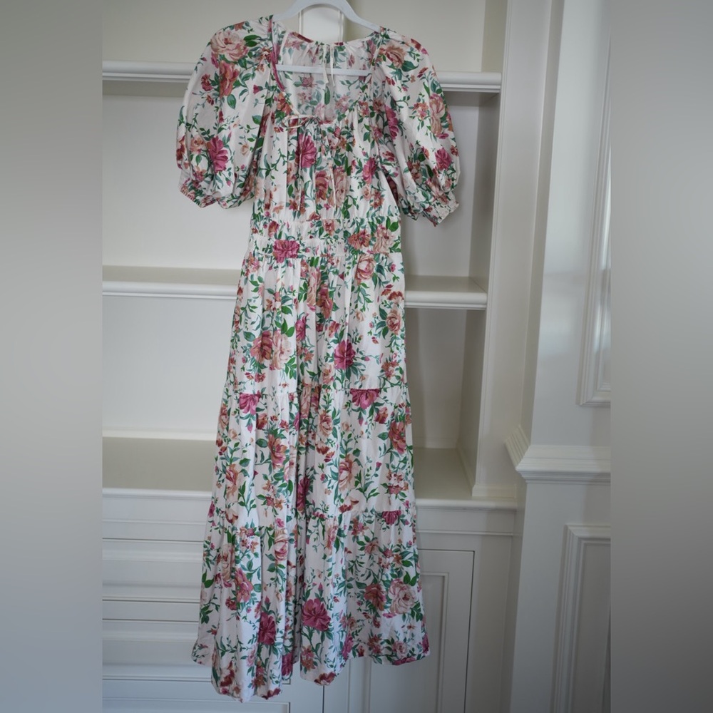 Anthropologie Floral Puff Sleeve Maxi Dress